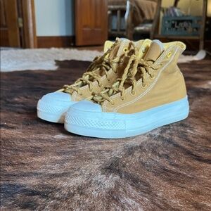 Womens Converse High-Top Sneakers - Tan/Gold